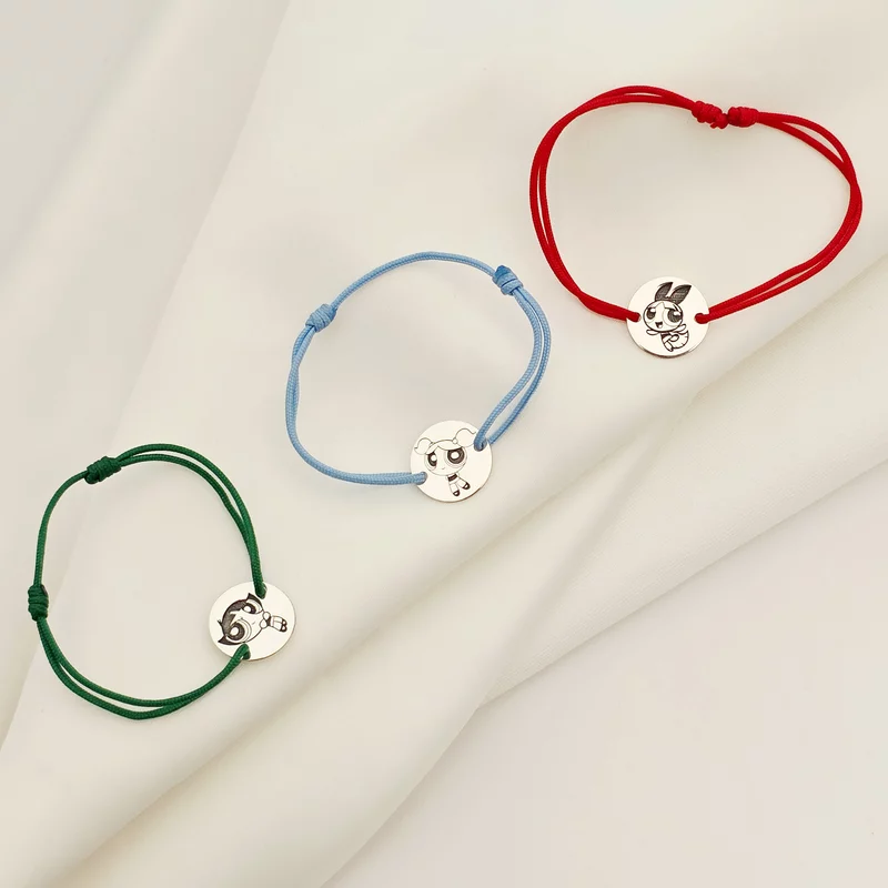 Set 3 bratari personalizata - Banuti 12 mm - Fetitele Powerpuff - Argint 925 - snur reglabil picture - 5
