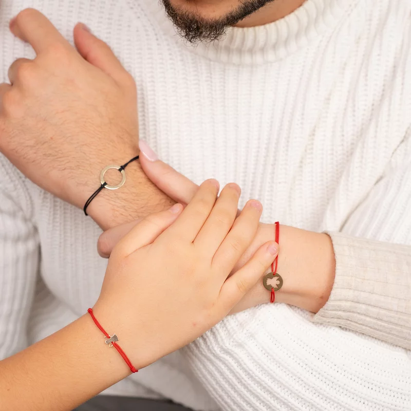 Set 3 bratari - Tata, mama si copil - Puzzle Familie - disc, banut si ingeras  - Aur Galben 14k picture - 2