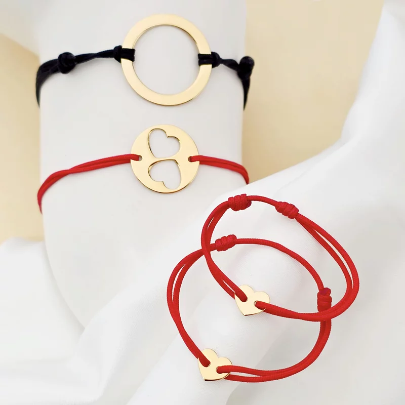 Set 4 bratari - Tata, mama si 2 copii - Puzzle Familie - disc, banut si 2 inimi - Argint 925 placat cu Aur Galben 18K picture - 2