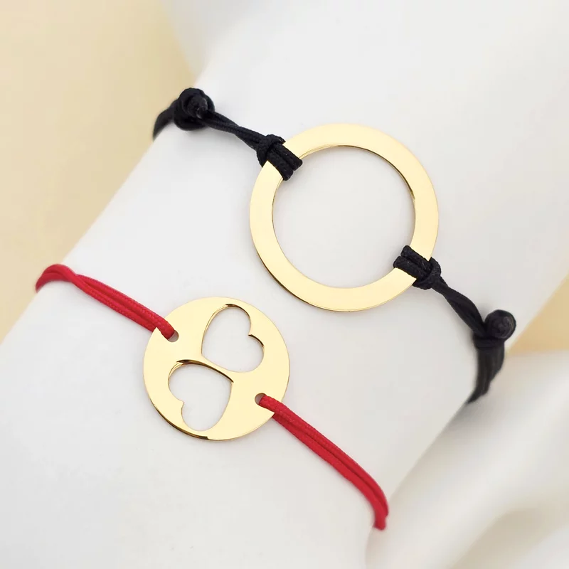 Set 4 bratari - Tata, mama si 2 copii - Puzzle Familie - disc, banut si 2 inimi - Argint 925 placat cu Aur Galben 18K picture - 3