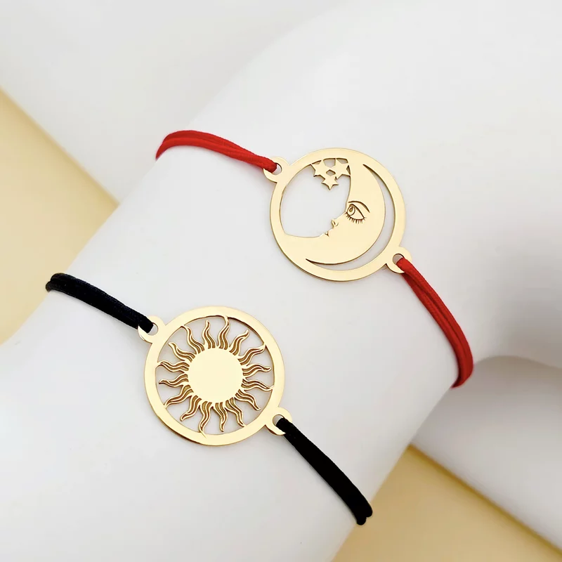 Set bratari  - Charm Luna si Soare - Model disc de 15 mm - Argint 925 placat cu Aur Galben 18K