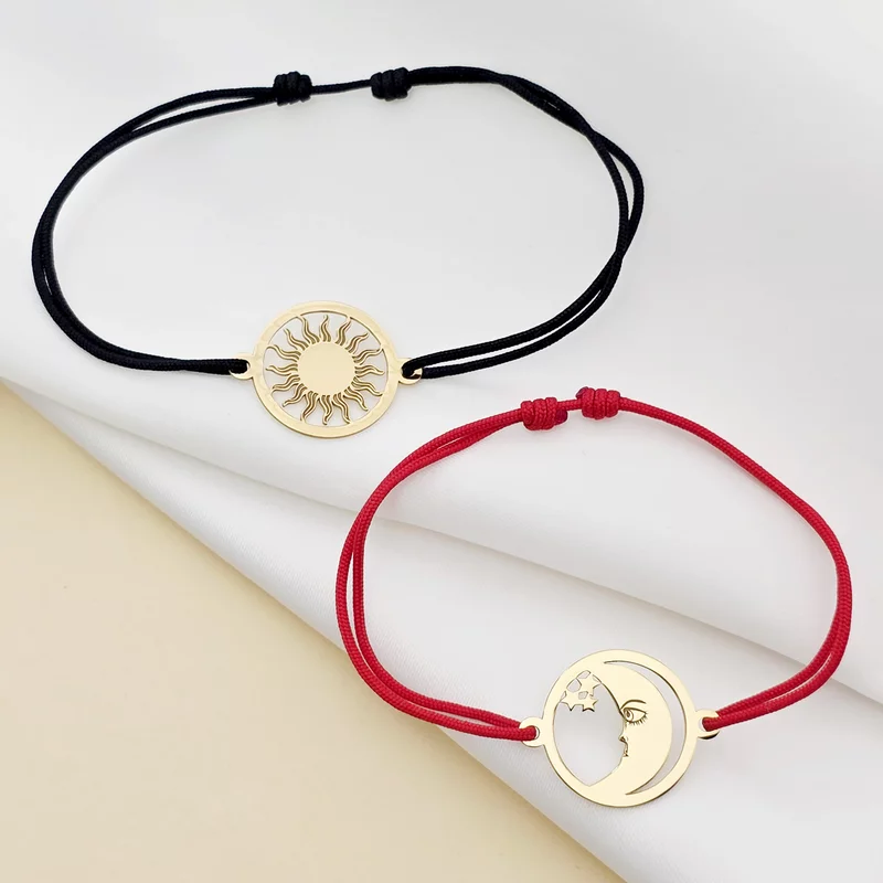 Set bratari  - Charm Luna si Soare - Model disc de 15 mm - Argint 925 placat cu Aur Galben 18K picture - 3