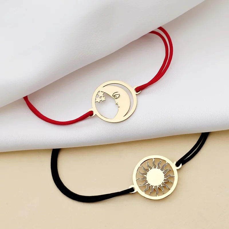 Set bratari  - Charm Luna si Soare - Model disc de 15 mm - Argint 925 placat cu Aur Galben 18K picture - 4