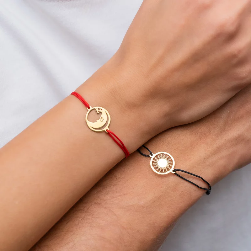 Set bratari  - Charm Luna si Soare - Model disc de 15 mm - Argint 925 placat cu Aur Galben 18K picture - 2