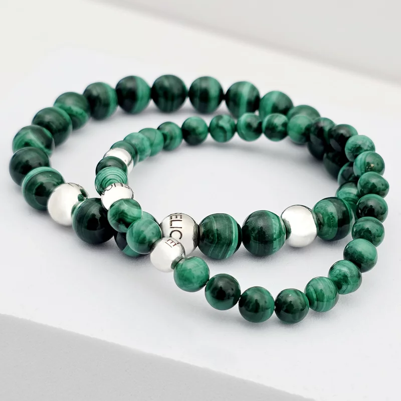 Set bratari Tranformare - Pietre Malachite & Bilute personalizate din Argint 925 - Snur elastic picture - 3