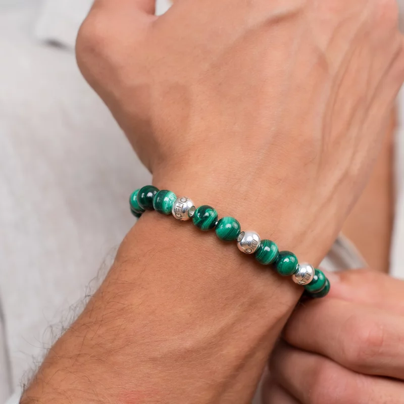 Set bratari Tranformare - Pietre Malachite & Bilute personalizate din Argint 925 - Snur elastic picture - 6
