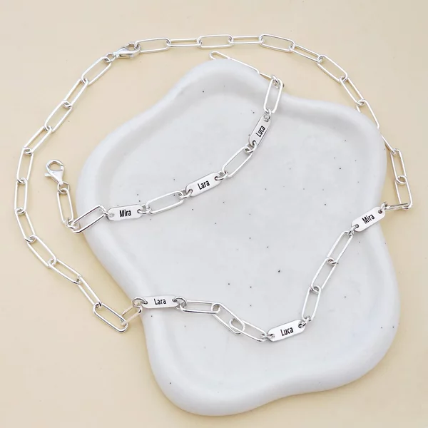 Set lantisor si bratara TOTUL MEU -  3 placute personalizate si lant din zale mari - Argint 925