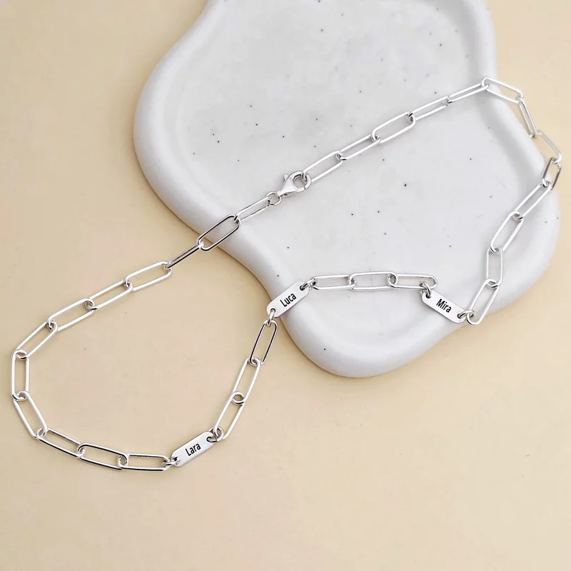 Set lantisor si bratara TOTUL MEU -  3 placute personalizate si lant din zale mari - Argint 925 picture - 3