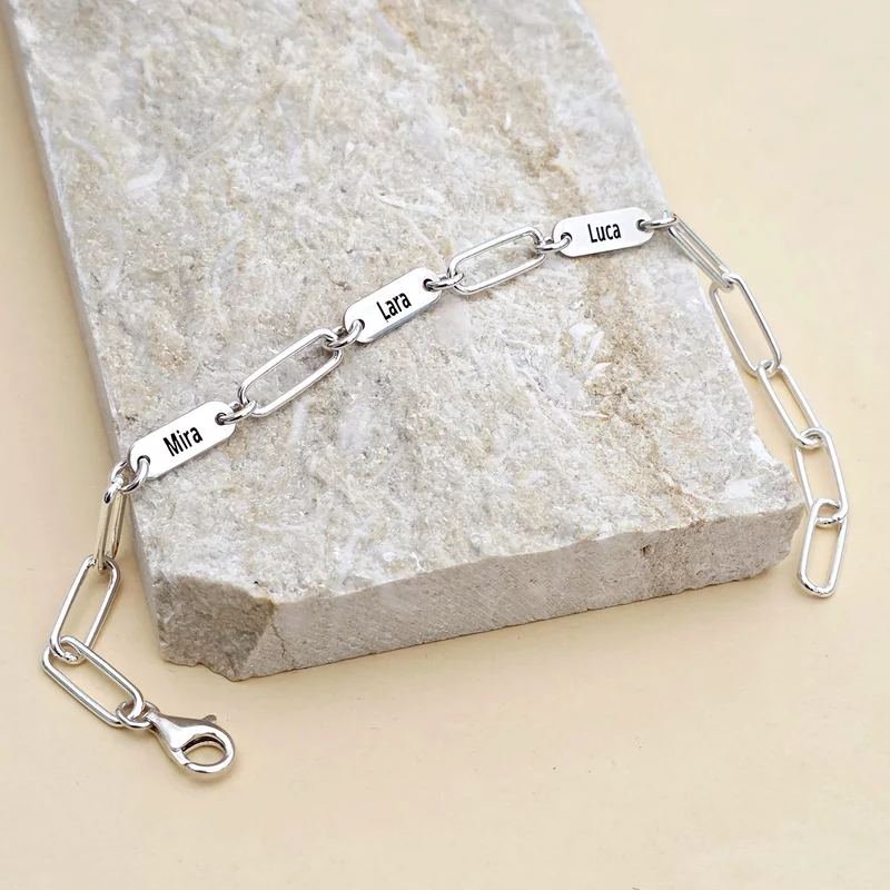 Set lantisor si bratara TOTUL MEU -  3 placute personalizate si lant din zale mari - Argint 925 picture - 4