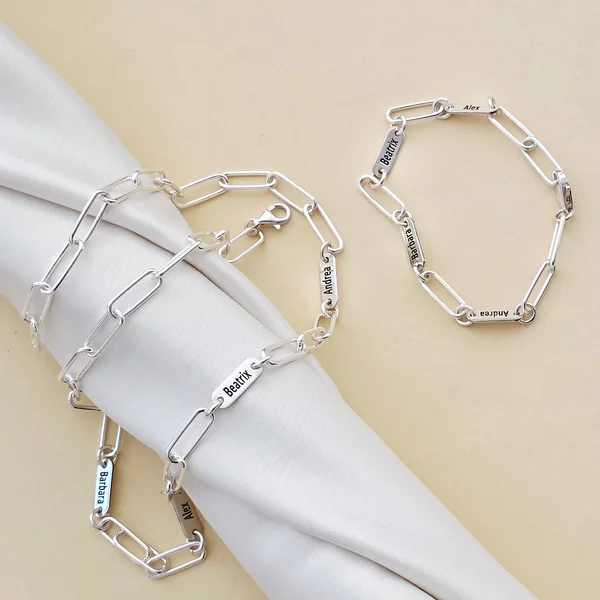 Set lantisor si bratara  TOTUL MEU -  4 placute personalizate si lant din zale mari - Argint 925