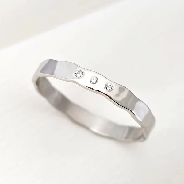 Verigheta Puterea iubirii dama - Design valuri - Argint Rodiat - Diamante naturale