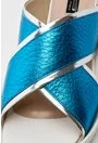 Sandale albastru metalizat cu alb si argintiu din piele naturala Sheila