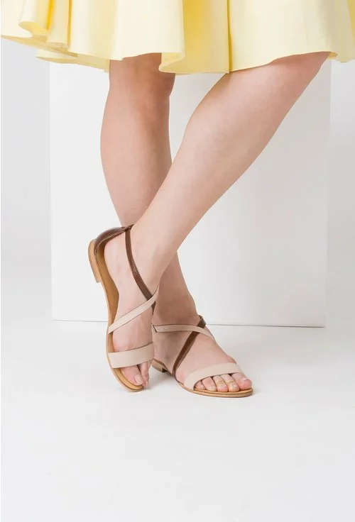 Sandale nude cu maro din piele naturala Ema