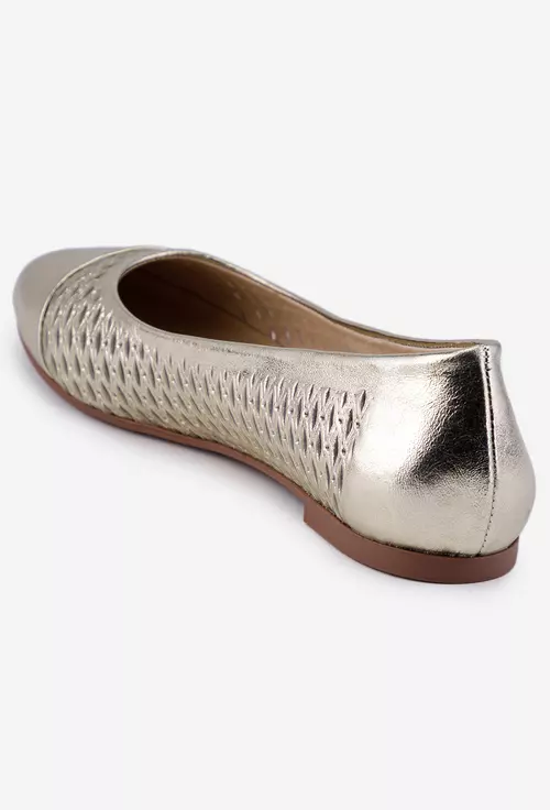 Balerini aurii din piele cu model perforat