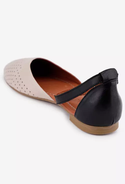 Balerini dama bej cu negru din piele