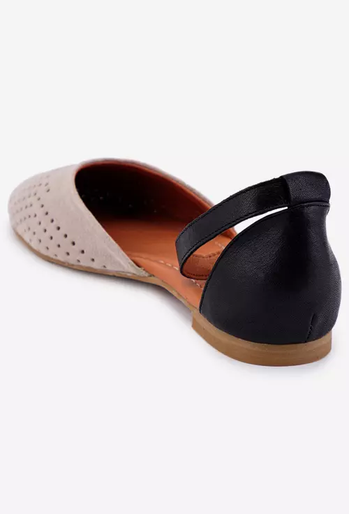 Balerini dama bej cu negru din piele