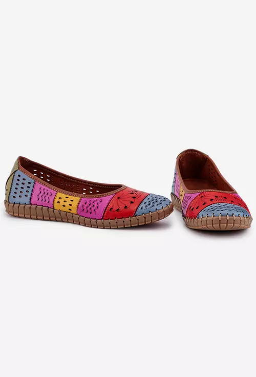 Balerini dama multicolori din piele cu model perforat