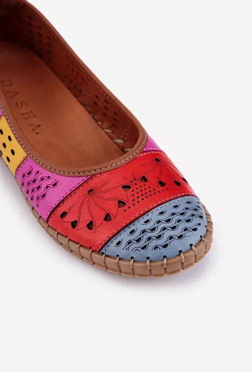 Balerini dama multicolori din piele cu model perforat