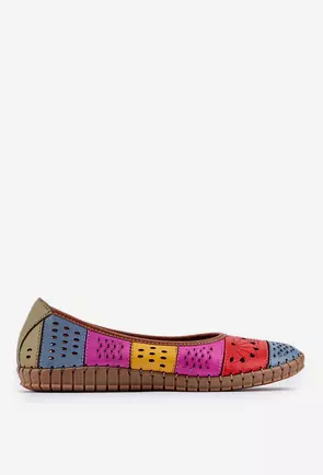 Balerini dama multicolori din piele cu model perforat