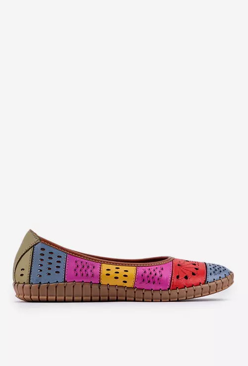 Balerini dama multicolori din piele cu model perforat