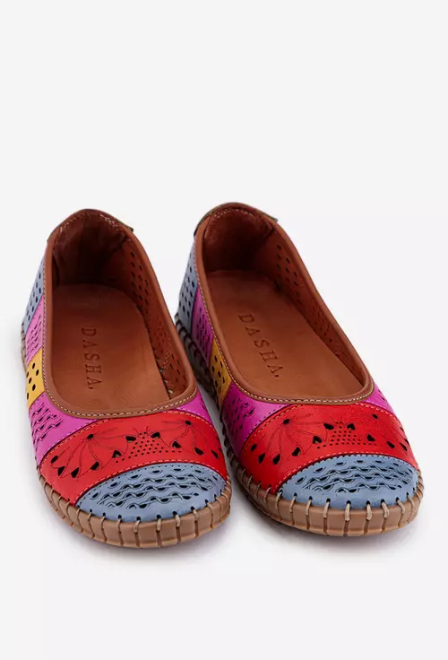 Balerini dama multicolori din piele cu model perforat