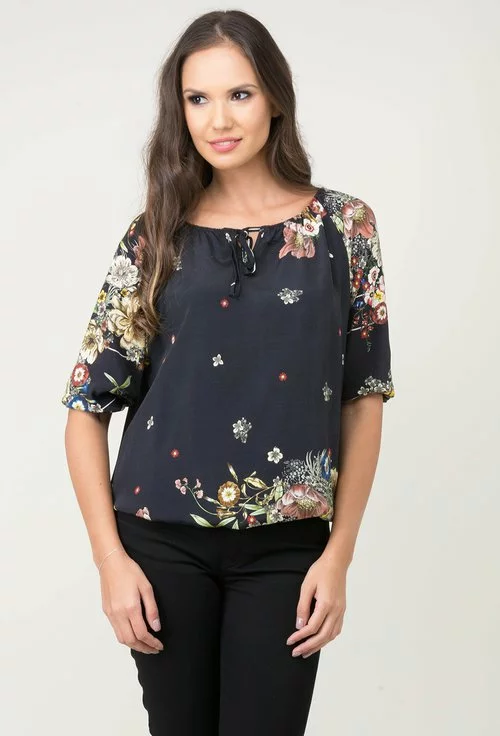 Bluza neagra cu imprimeu floral multicolor Helene