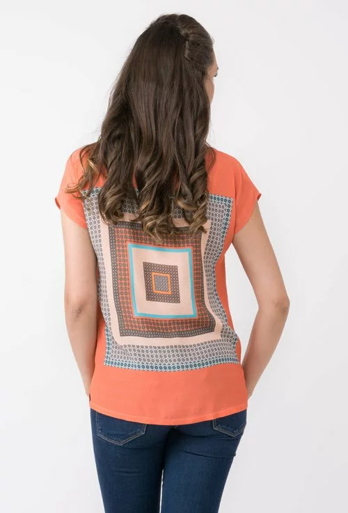 Bluza portocalie din viscoza cu imprimeu geometric multicolor Primrose