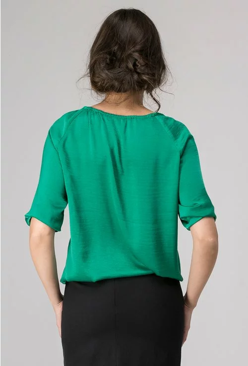 Bluza verde cu decolteu prevazut cu snur Helene