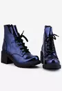 Botine dama albastre sidefate din piele cu toc gros
