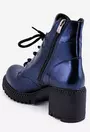 Botine dama albastre sidefate din piele cu toc gros