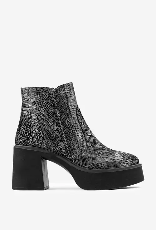Botine dama din piele cu model snake print