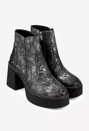 Botine dama din piele cu model snake print