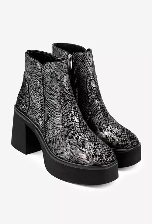Botine dama din piele cu model snake print