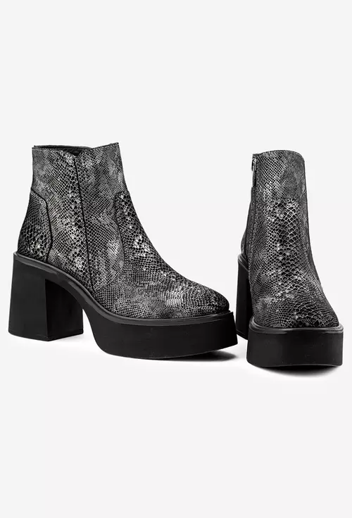 Botine dama din piele cu model snake print
