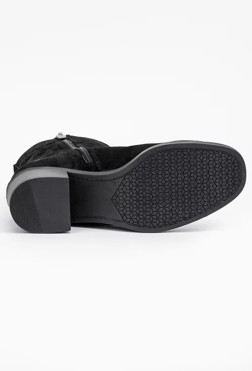 Botine dama negre din piele intoarsa cu fermoar decorativ