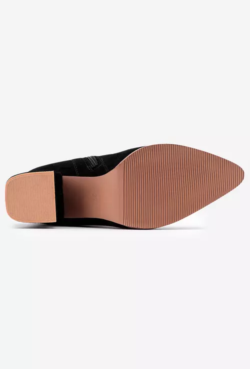 Botine dama negre din piele intoarsa cu varful ascutit