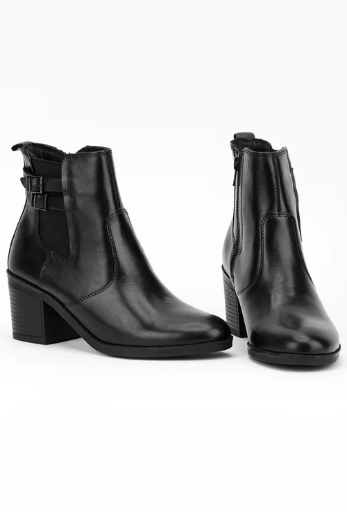 Botine negre din piele accesorizate