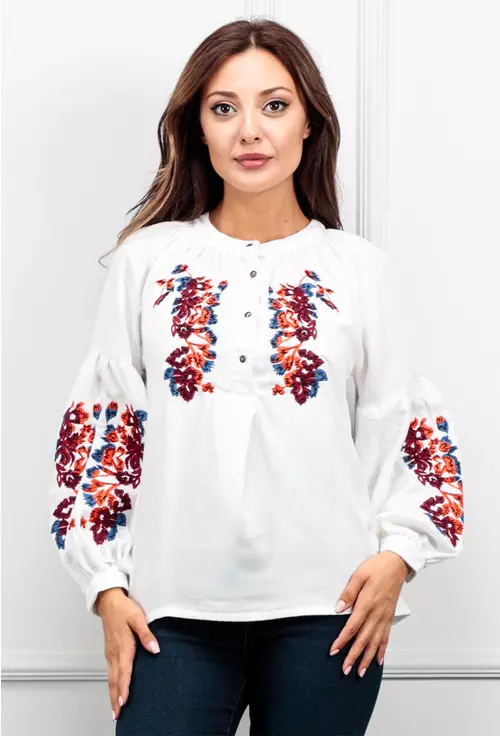 Camasa alba accesorizata cu detalii colorate