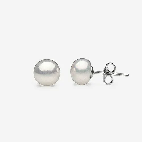 Cercei buton din argint cu perle de cultura albe de 8-8.5 mm 74330