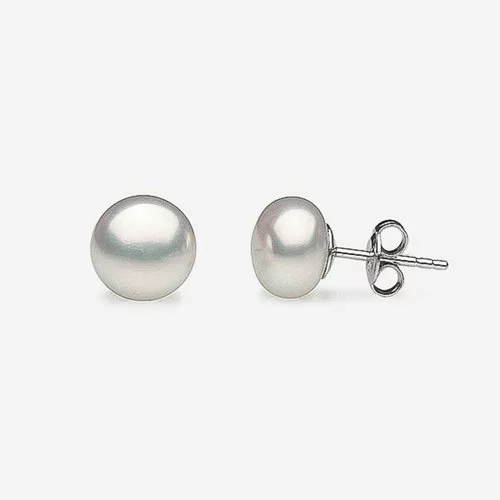 Cercei buton din argint cu perle de cultura albe de 9-9.5 mm 74336