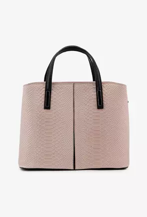 Geanta dama bej roze confectionata din piele croco