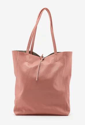 Geanta dama shopper din piele naturala roz pudra