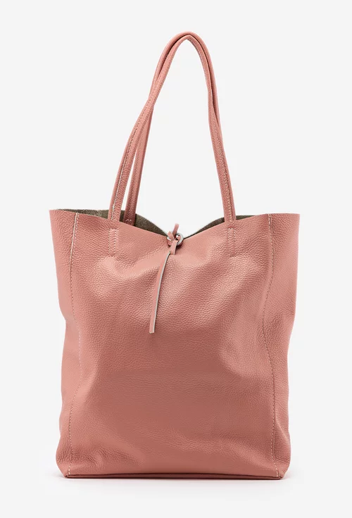 Geanta dama shopper din piele naturala roz pudra