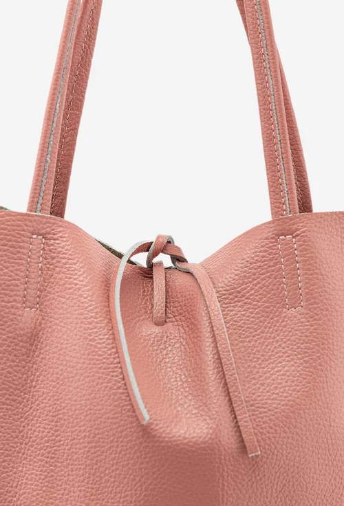 Geanta dama shopper din piele naturala roz pudra