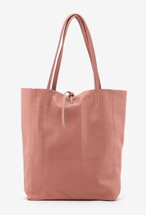 Geanta dama shopper din piele naturala roz pudra
