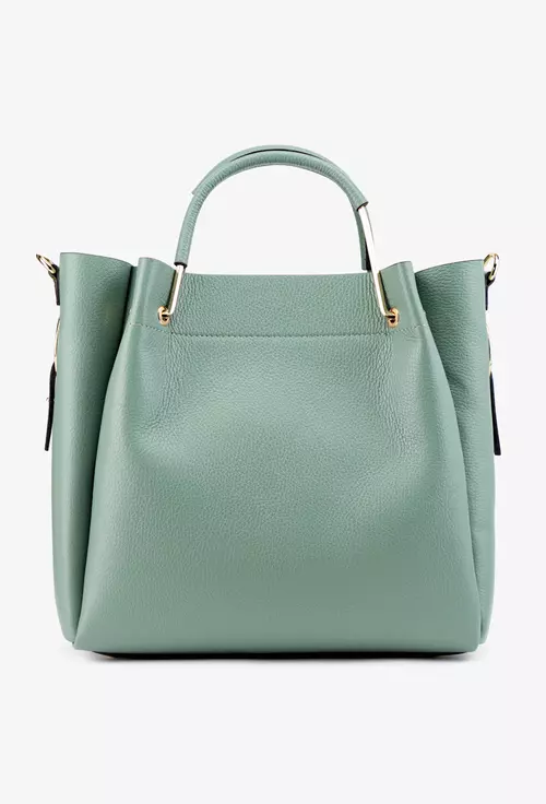 Geanta dama verde din piele texturata cu accesoriu ciucure