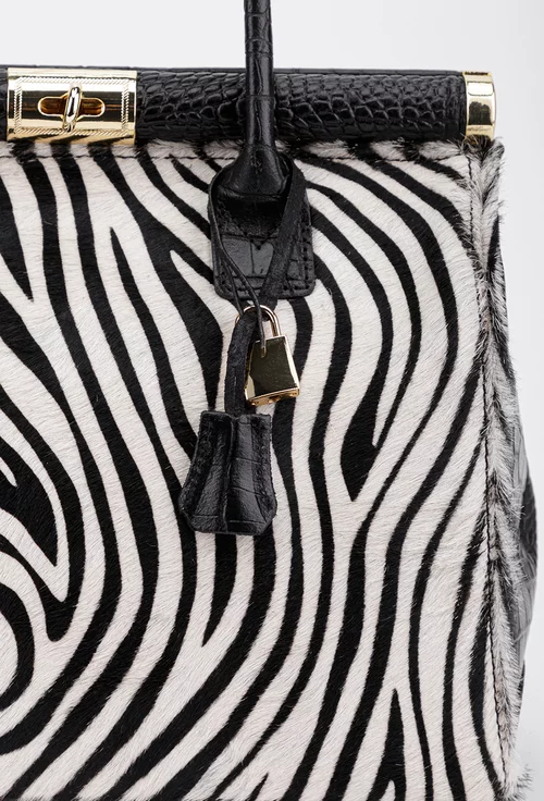 Geanta din piele naturala cu imprimeu zebra
