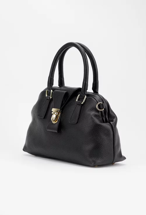 Geanta neagra din piele cu model funda stilizata