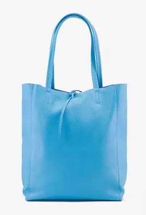 Geanta shopper bleu din piele cu portofel interior