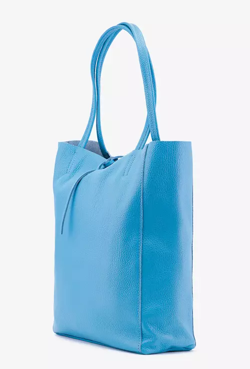 Geanta shopper bleu din piele cu portofel interior